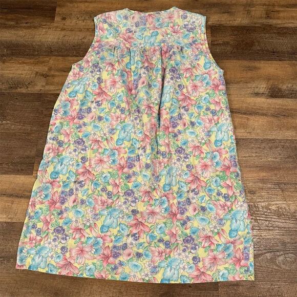 Simply Basic 3X Floral Print Sleeveless Knee Length Housecoat Pearl Snap Pockets - Picture 2 of 7